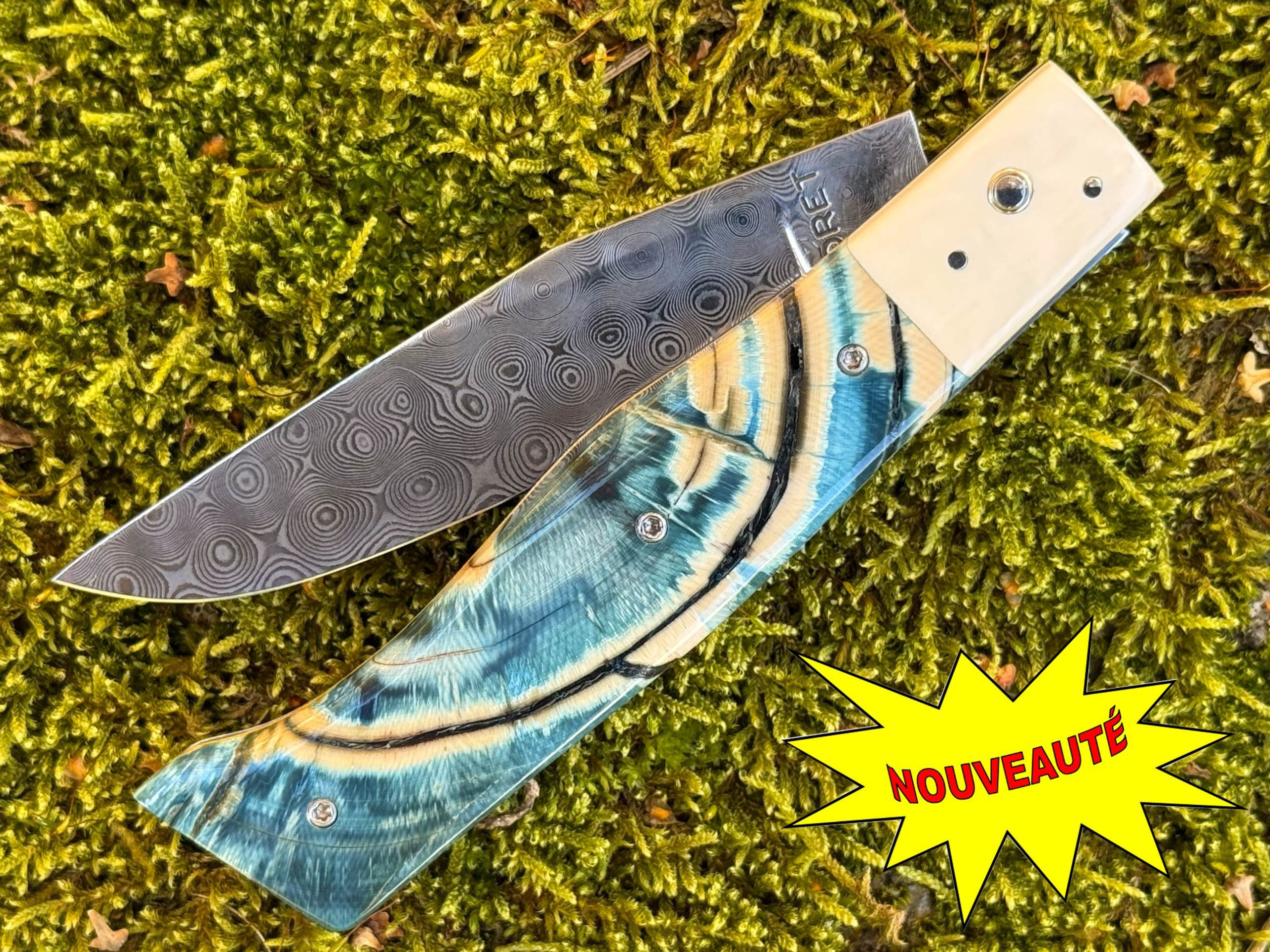 Alpin 10 Cm Pulpe ivoire de mammouth damas inox "pyramides"