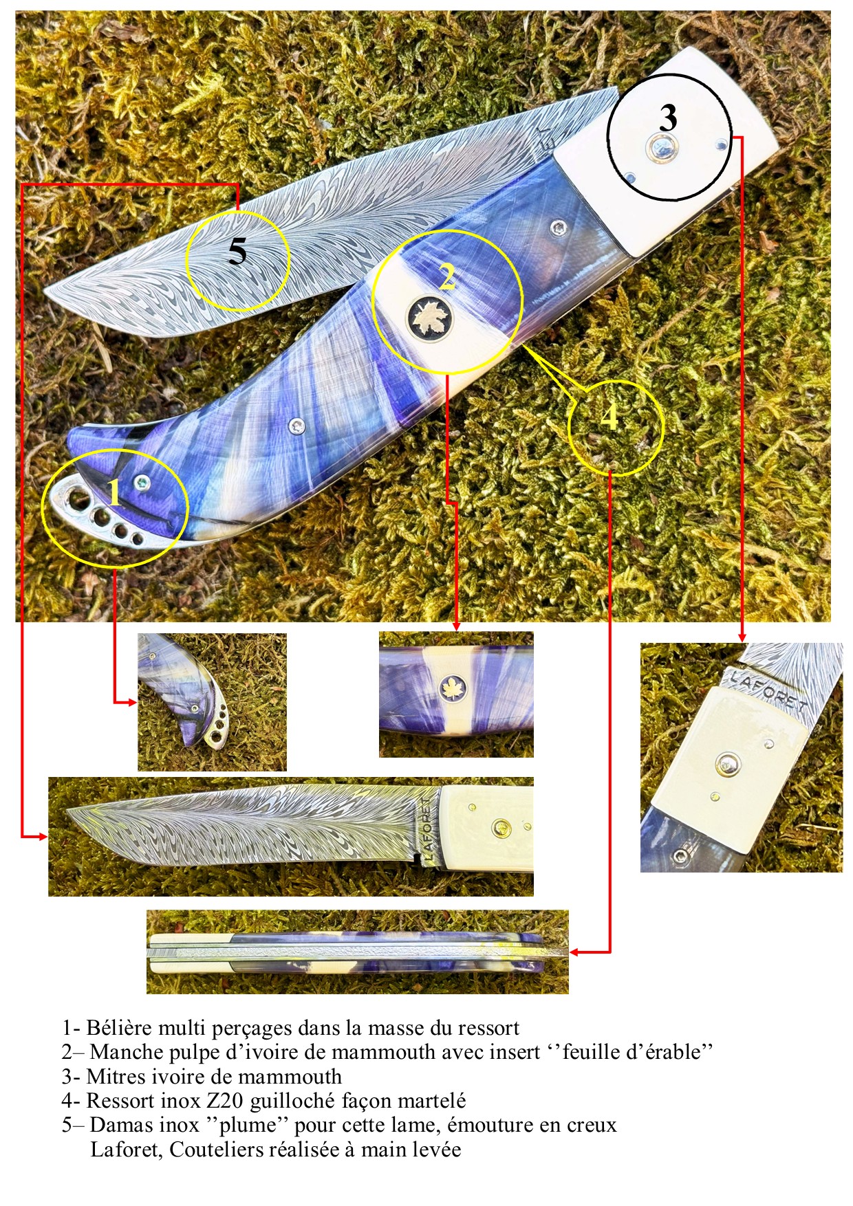 Mineur Pulpe d'ivoire de mammoth lame damas plume – Image 7